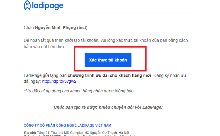 Xác thực email Ladipage